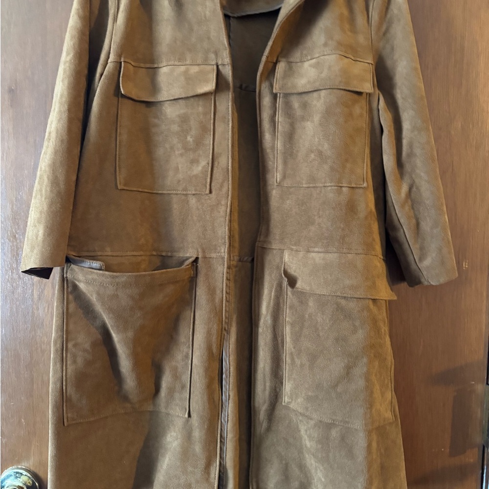 H&M Brown Trench Coat Classic Structured Design (suede)